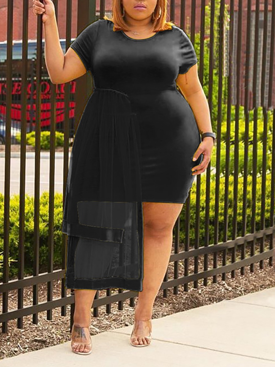 

LW SXY Plus Size U Neck Bodycon Dress, Black