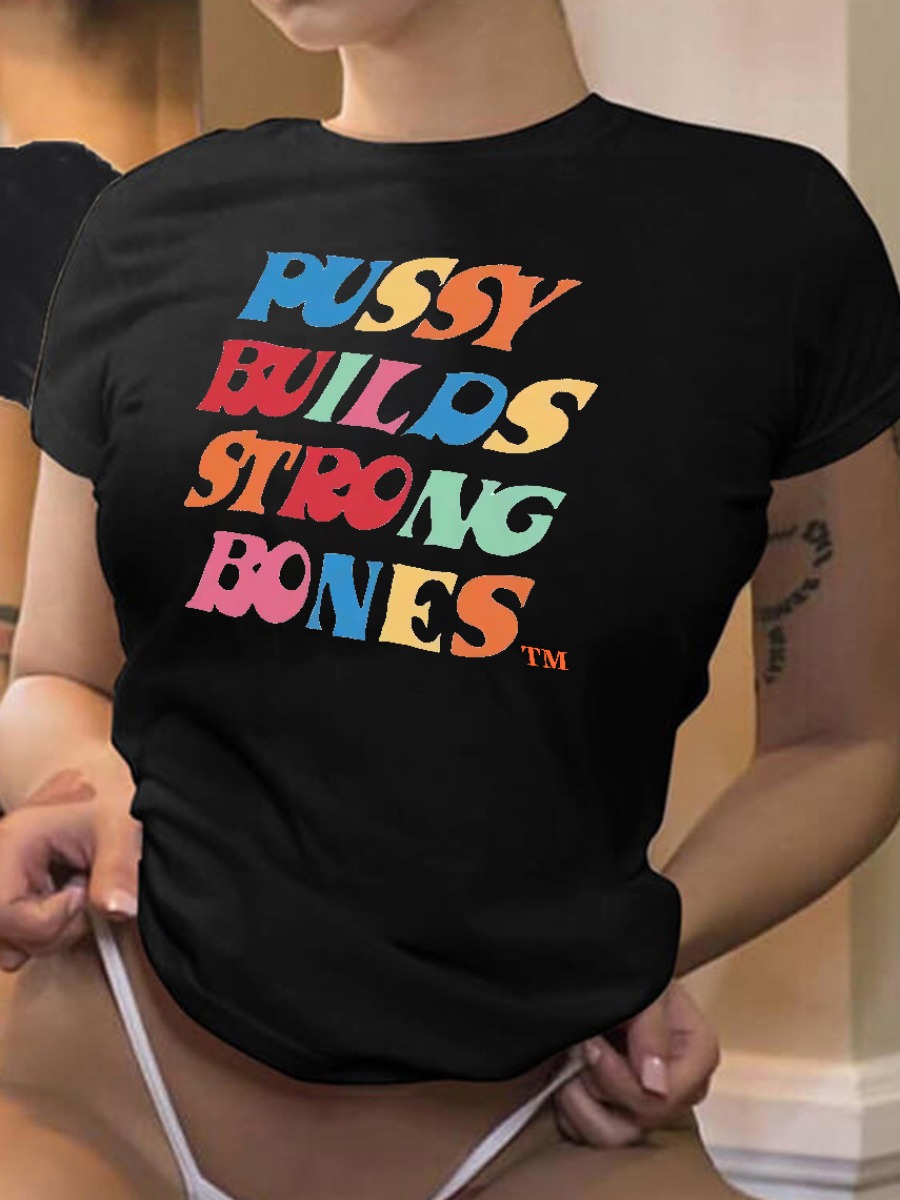 

LW BASICS Strong Bones Letter Print T-shirt, Black