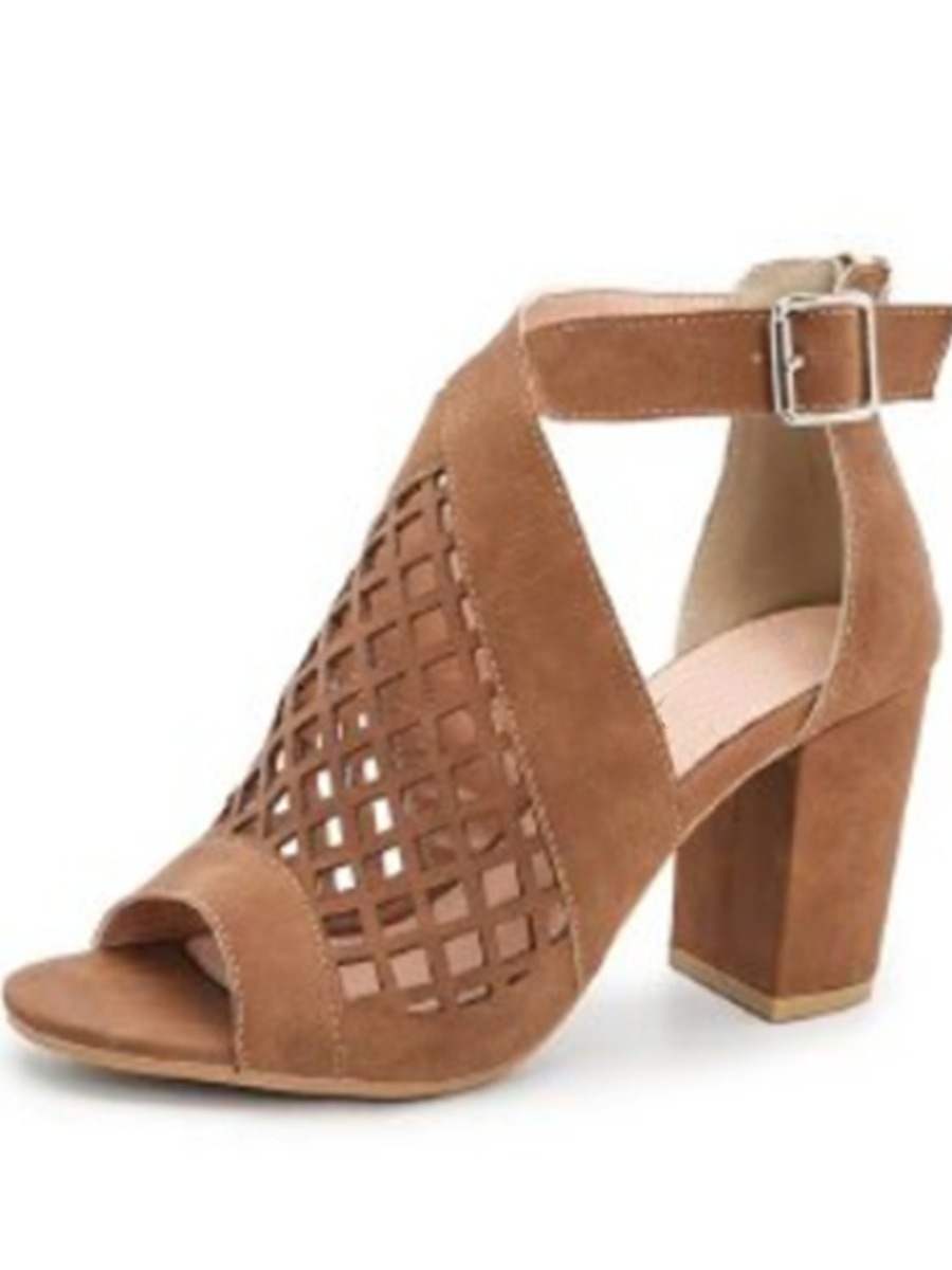LW Mesh Buckle Design Heels, Brown