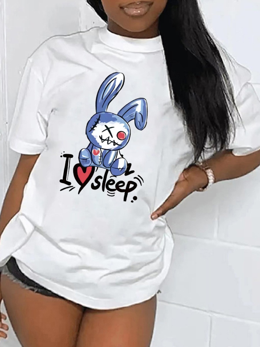 

LW BASICS Cartoon Letter Print T-shirt, White