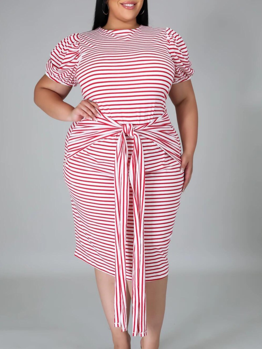 

LW Plus Size Bandage Design Striped Dress, Red