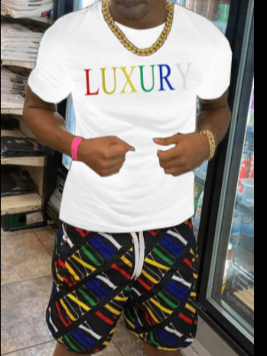 LW Men Luxury Letter Print Shorts Set