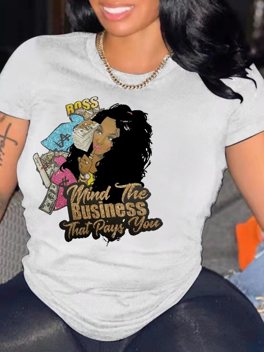 

LW Plus Size Letter Figure Print T-shirt, White