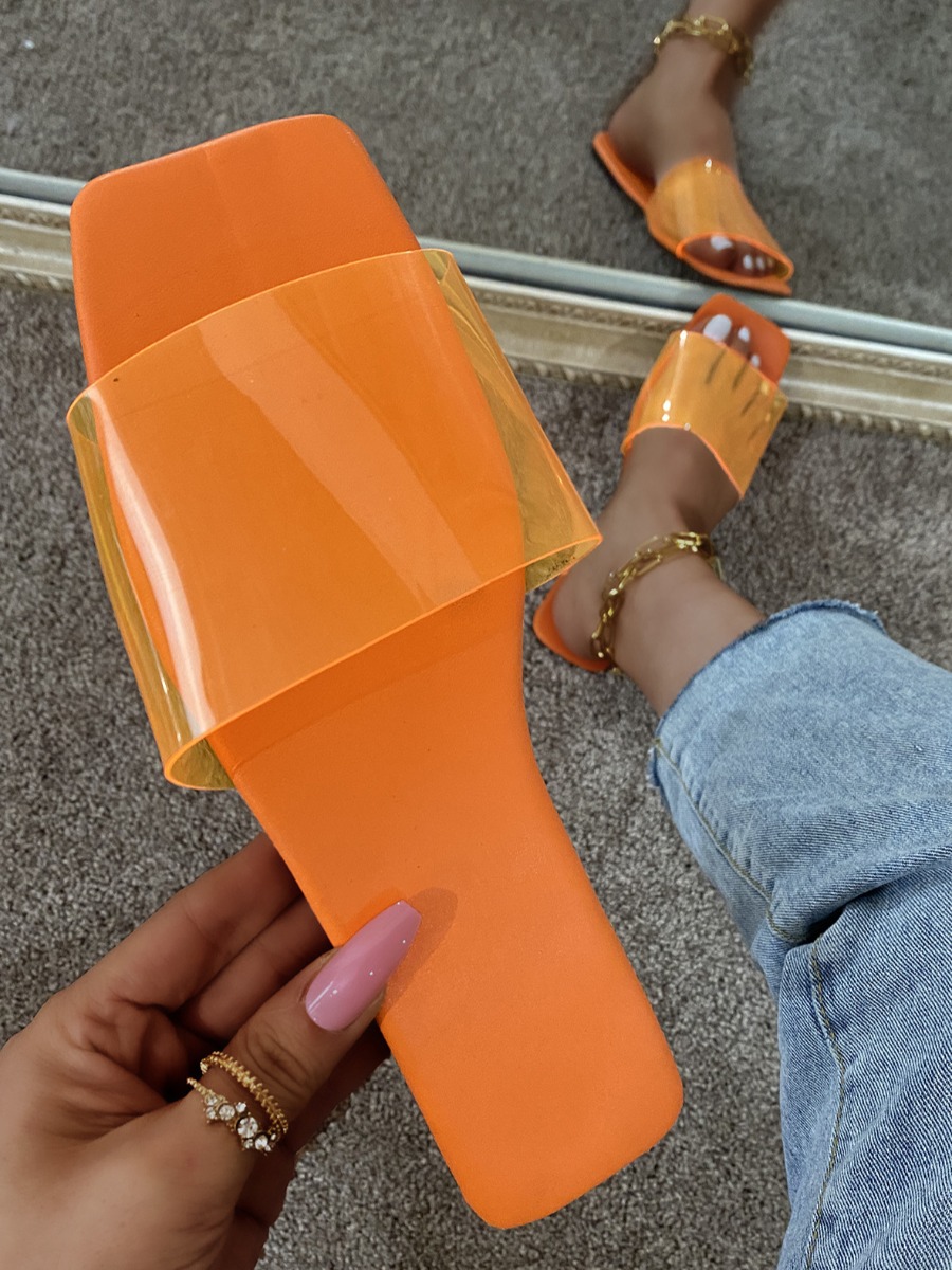 

LW Square Toe Clear Slides, Orange