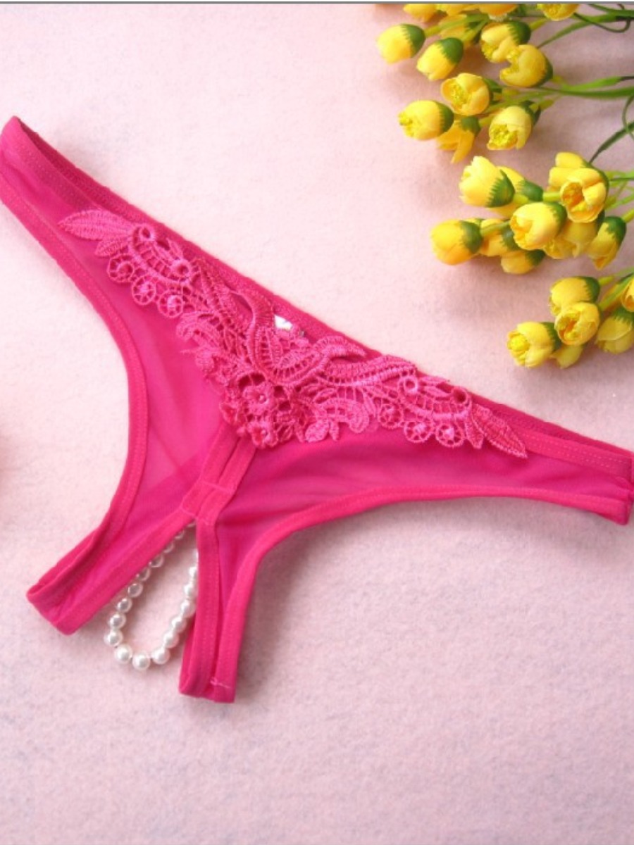 LW SXY Peral Decor Lace Thongs