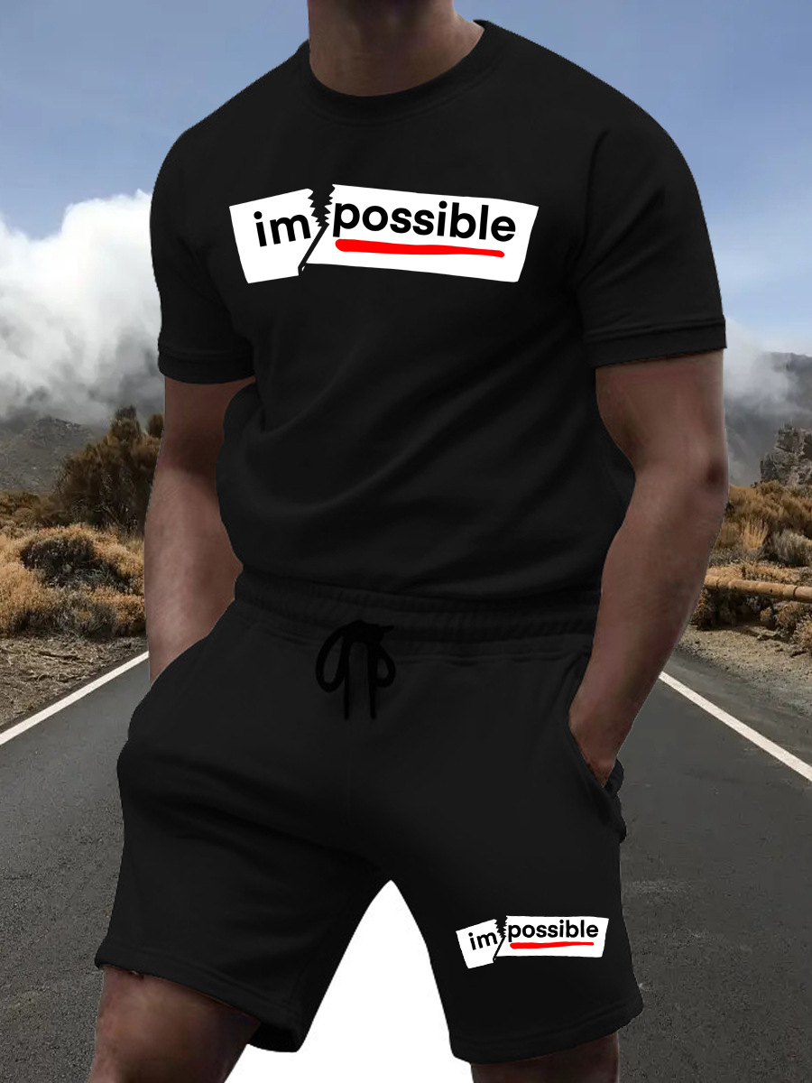 

LW Men Possible Letter Print Drawstring Shorts Set, Black