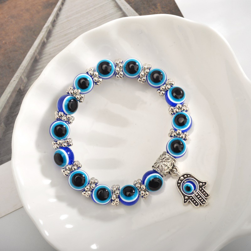 

LW Striped Bead Decor Bracelet, Blue