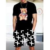 LW Men Cartoon Letter Print Shorts Set
