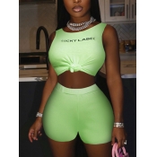 LW COTTON Letter Print Drawstring Shorts Set