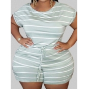 LW Plus Size Striped Drawstring Romper