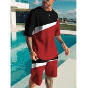 LW Men Round Neck Patchwork Shorts Set