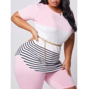LW Plus Size Casual Patchwork Pink Two-piece Short
