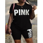 LW Plus Size Pink Letter Print Shorts Set
