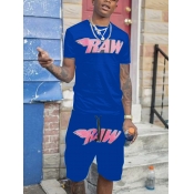 LW Men Letter Print Drawstring Shorts Set