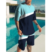 LW Men Dropped Shoulder Patchwork Shorts Set