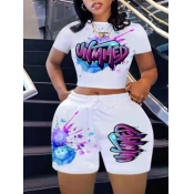 LW Plus Size Splash-ink Letter Print Shorts Set