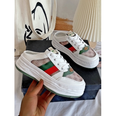 

LW Letter Print Patchwork Platform Flats, White