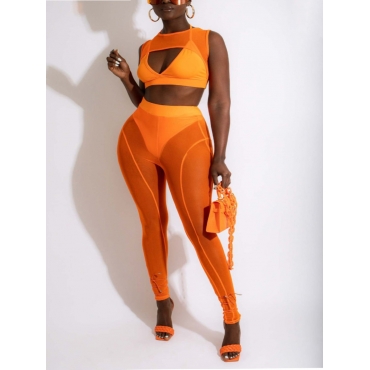 

LW SXY Plus Size Crop Top Cut Out See-through Pants Set, Croci