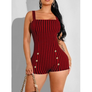 

LW Houndstooth Cami Skinny Romper, Red