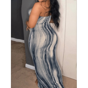 

LW SXY Plus Size Off The Shoulder Tie-dye Dress, Grey