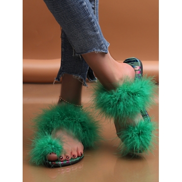 

LW Feathers Decor Slides, Green