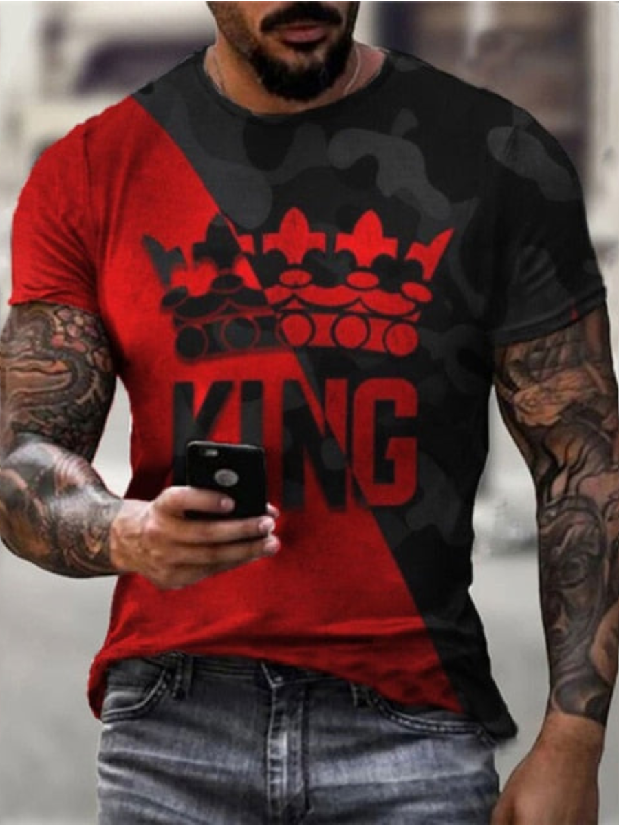 LW Men Crown King Letter Print T-shirt
