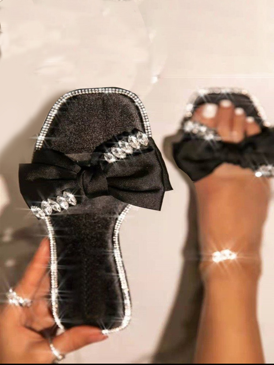

LW Rhinestone Bow-tie Decor Slides, Black