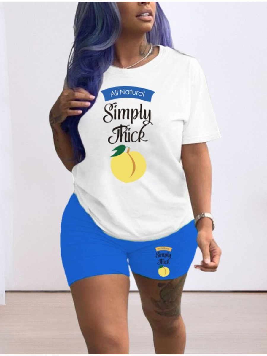 LovelyWholesale Plus Size Mango Fruit Letter Print Shorts Set Summer Short Sleeve Casual Round Neck  5X Spring Summer 2024
