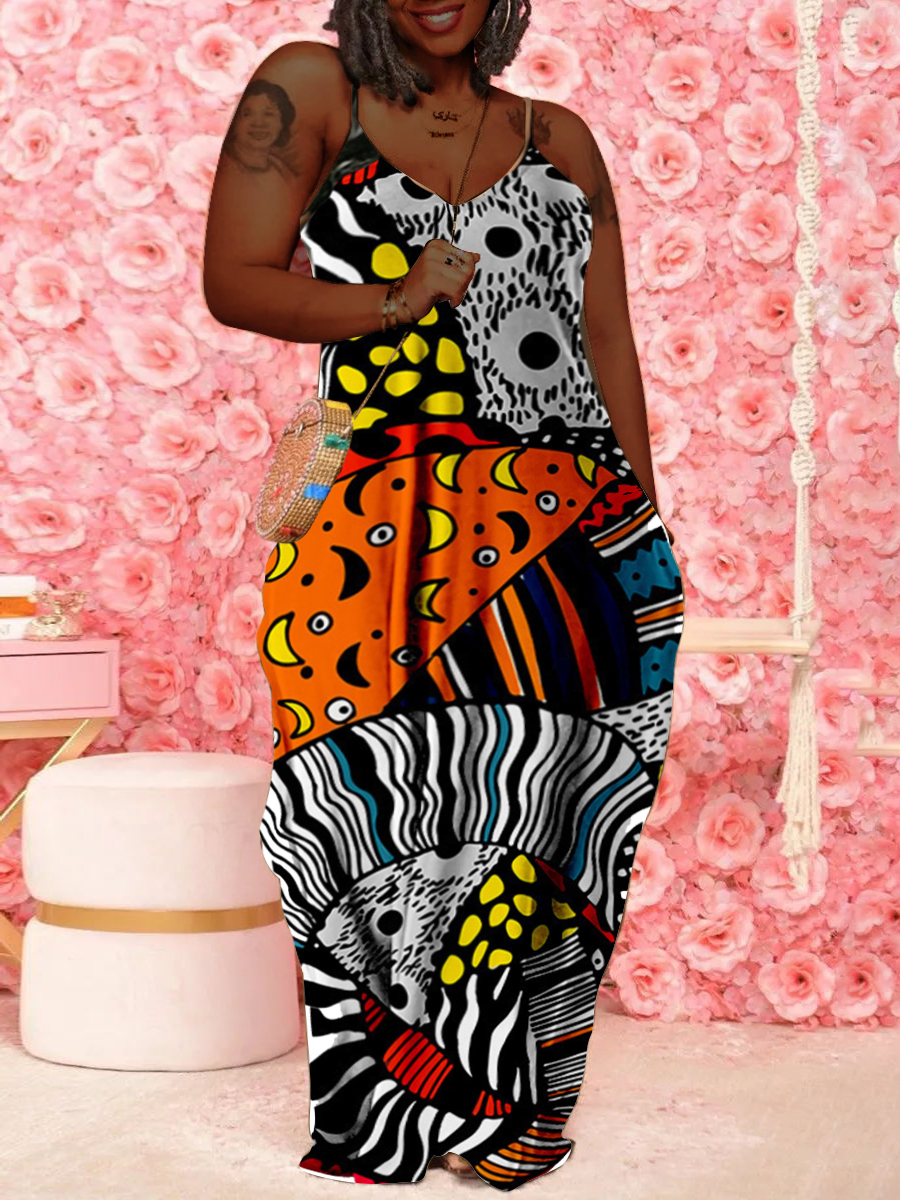 LW Plus Size Moon Print Patchwork Cami Dress