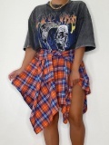 LW Plaid Print Fold Design Skirt