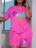 LW Plus Size Pink Letter Print Shorts Set