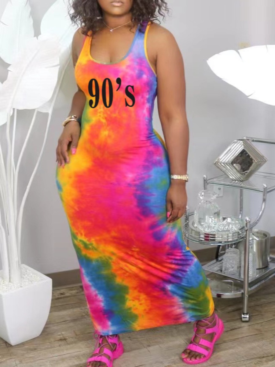 

LW SXY Plus Size Letter Print Tie-dye Cami Dress, Pink