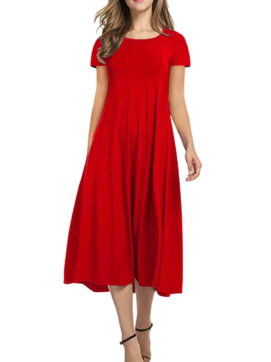 

LW Plus Size Round Neck A Line Dress, Red