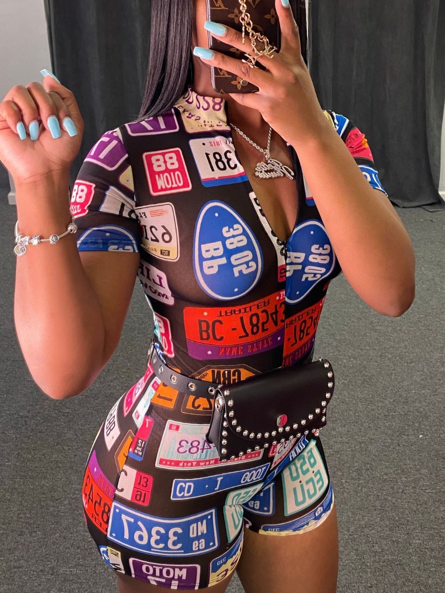 

LW Letter Print See-through Romper, Multi