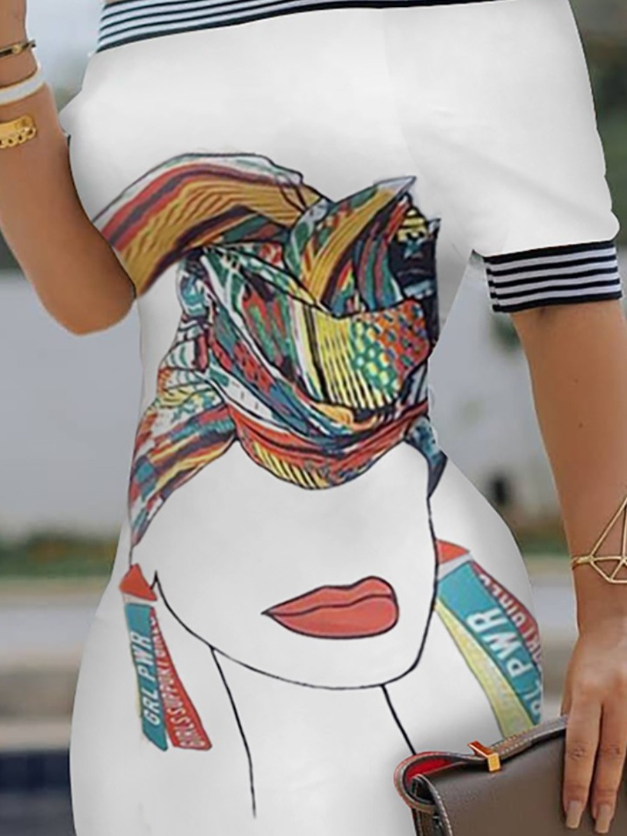 

LW Off The Shoulder Figure Print Striped Dress, White