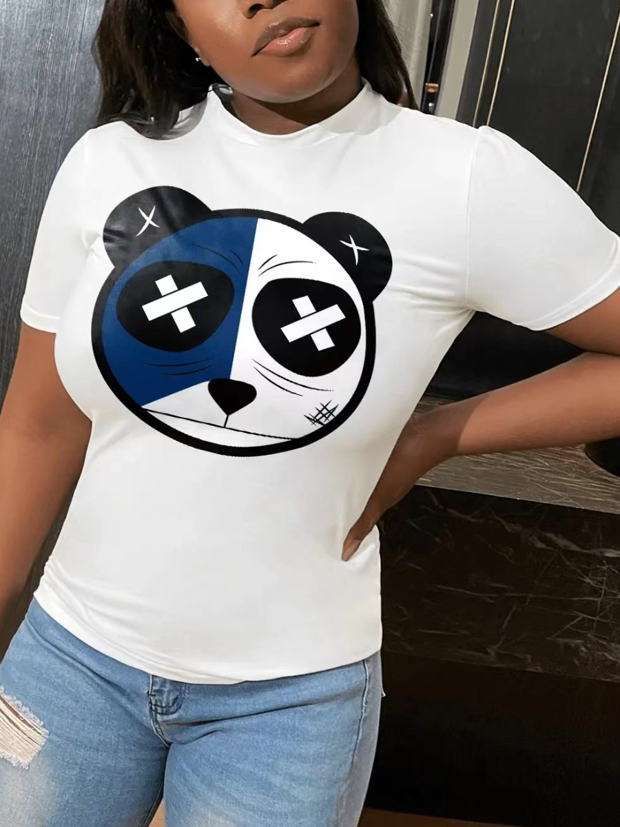 

LW Plus Size Cartoon Print Patchwork T-shirt, White