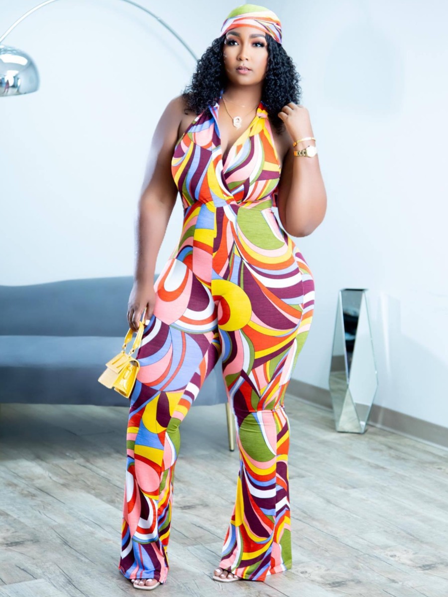 LW Mixed Print Backless Jumpsuit