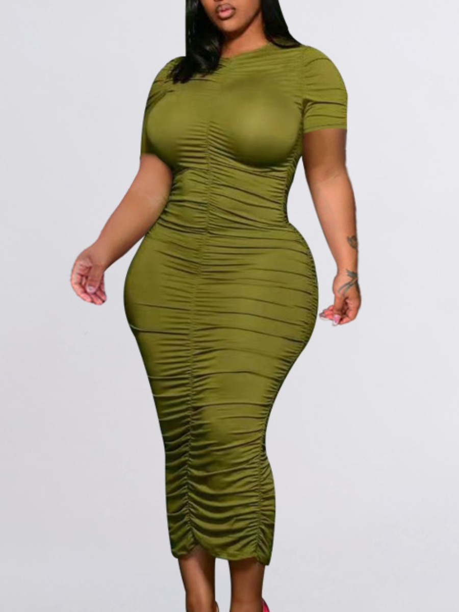 

LW SXY Plus Size Ruched Bodycon Dress, Green