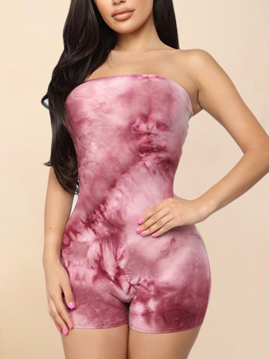 

LW Off The Shoulder Tie-dye Romper, Pink