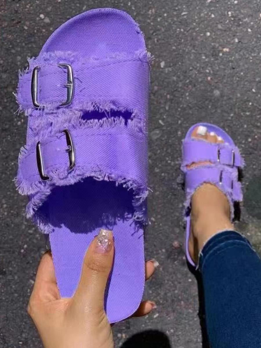 

LW Raw Edge Buckle Design Slides, Purple