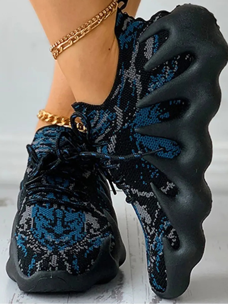 

LW Mixed Print Wide Fit Sneakers, Black