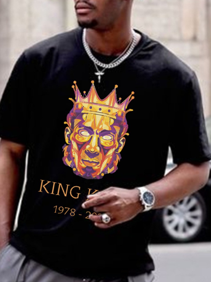 

LW Men King Crown Figure Print T-shirt, Black