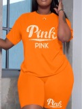 LW Plus Size Rhinestone Pink Letter Shorts Set