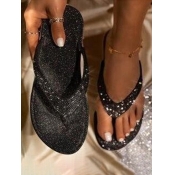 LW Round Toe Rhinestone Solid Daily Slippers