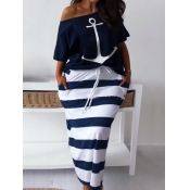 LW Plus Size Print Striped Drawstring Skirt Set