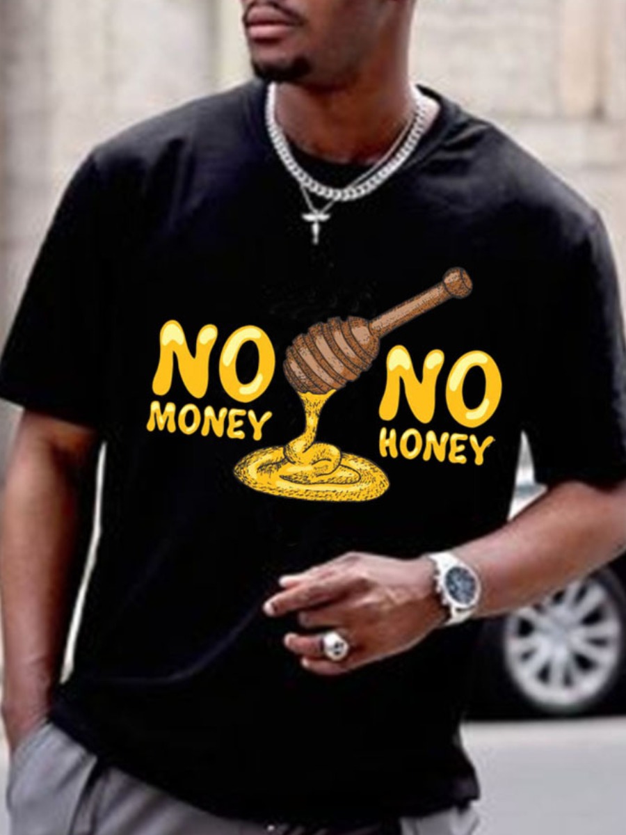 

LW Men Money Letter Print T-shirt, Black