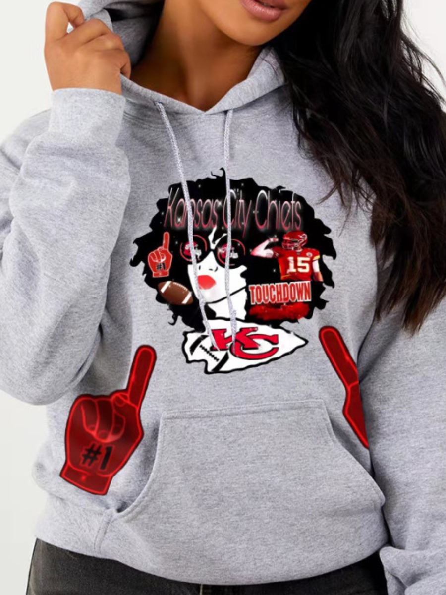 LW Plus Size Figure Letter Print Kangaroo Pocket Hoodie