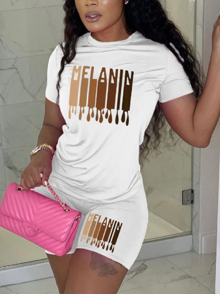 LW Gradient Melanin Letter Print Shorts Set
