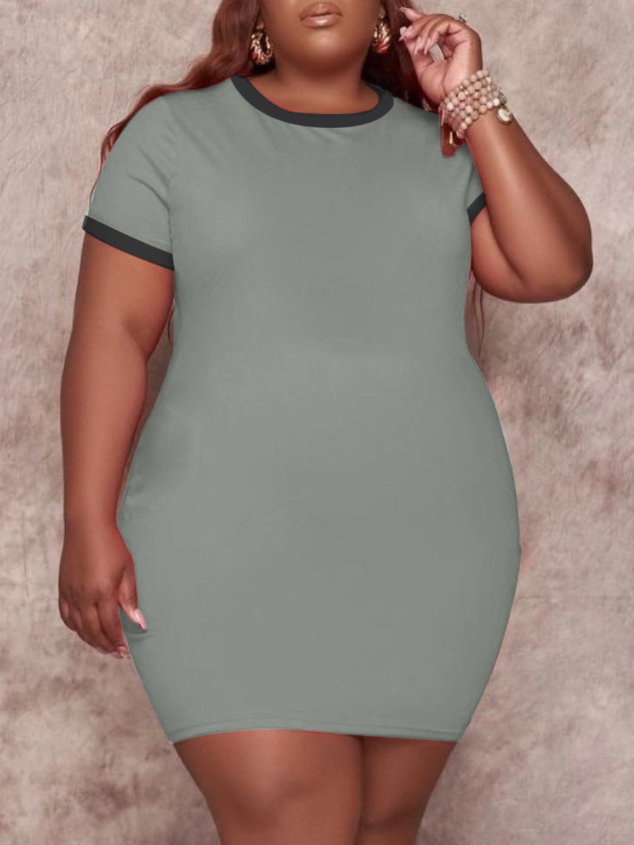 

LW Plus Size Round Neck Plain Regular Dress, Grey