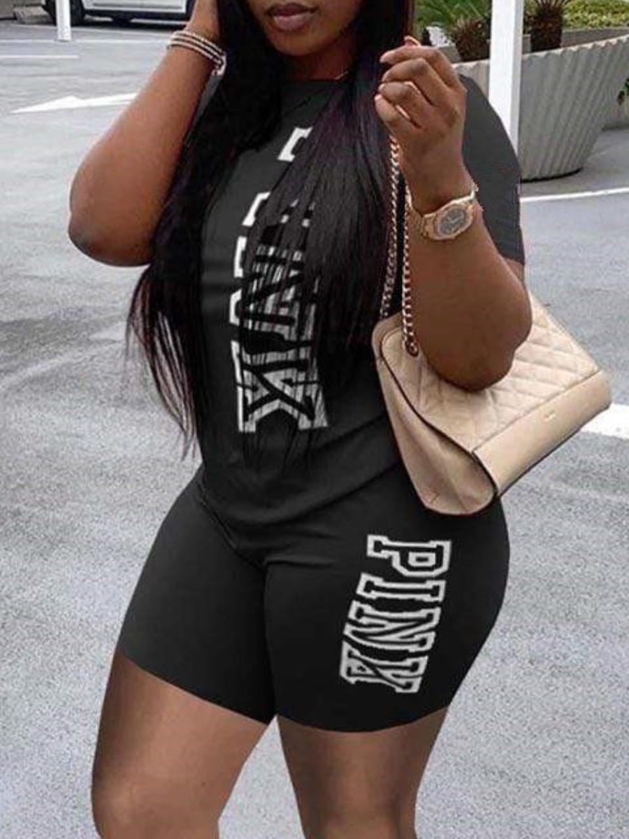LW Pink Letter Print Shorts Set